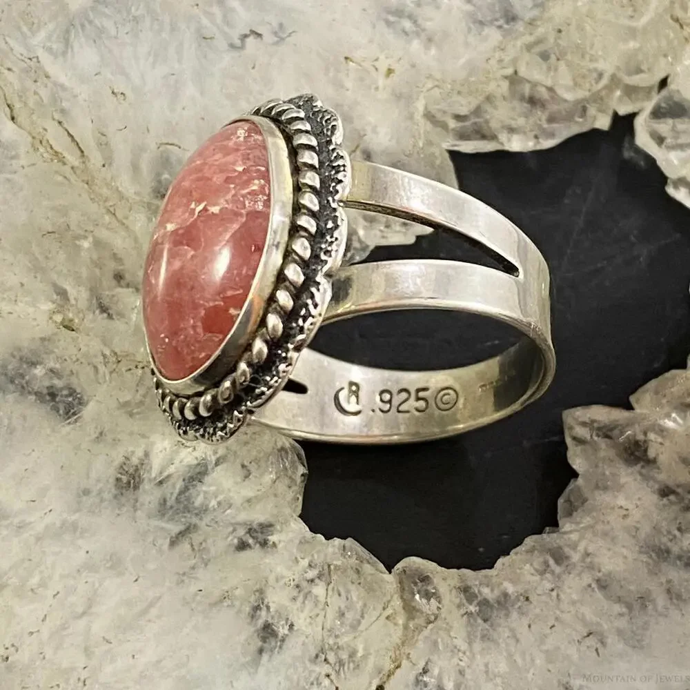 Carolyn Pollack Sterling Silver Oval Rhodonite Decorated Ring Variety of Sizes